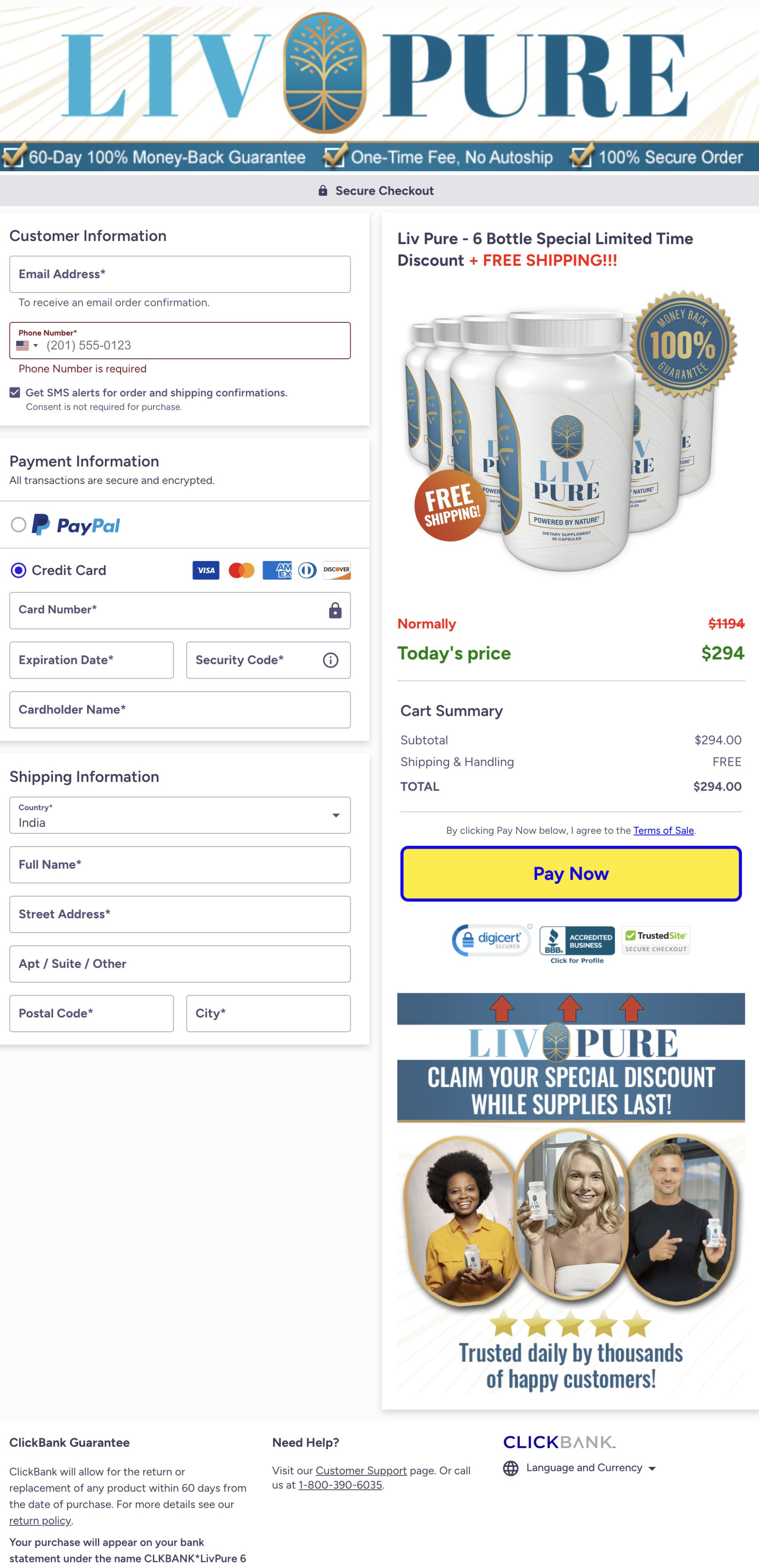 livpure-checkout-page